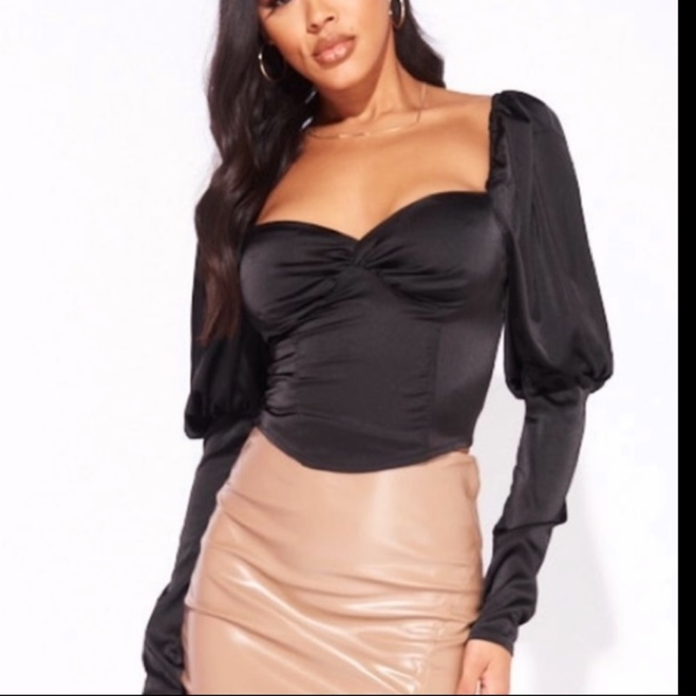 NWT❣️ BLACK SATIN PUFF SLEEVE CORSET TOP 😍 - Picture 10 of 16
